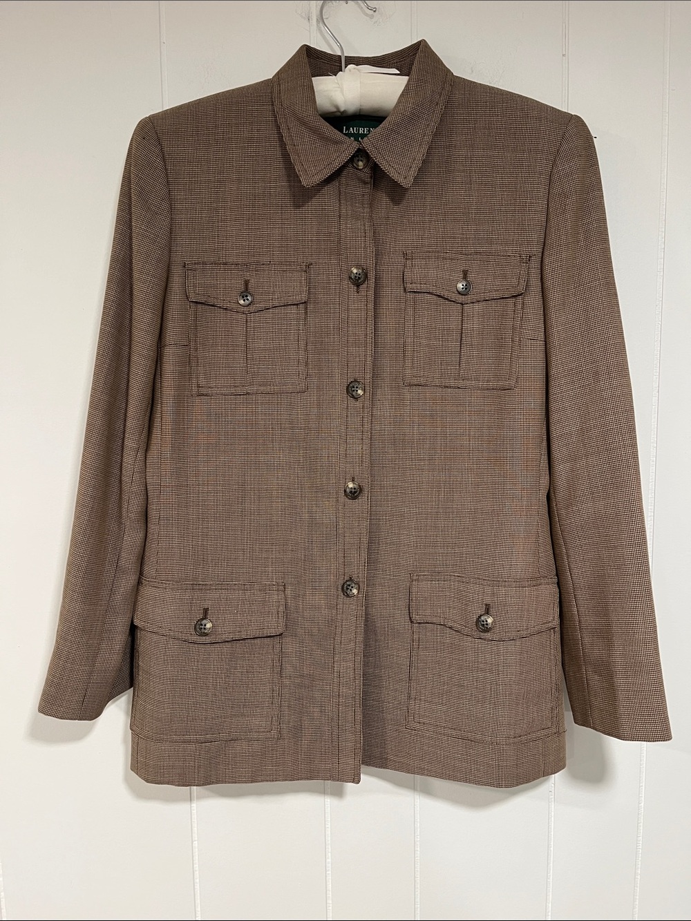 Lauren Ralph Lauren Taupe Button-Front Four-Pocket Blazer 6